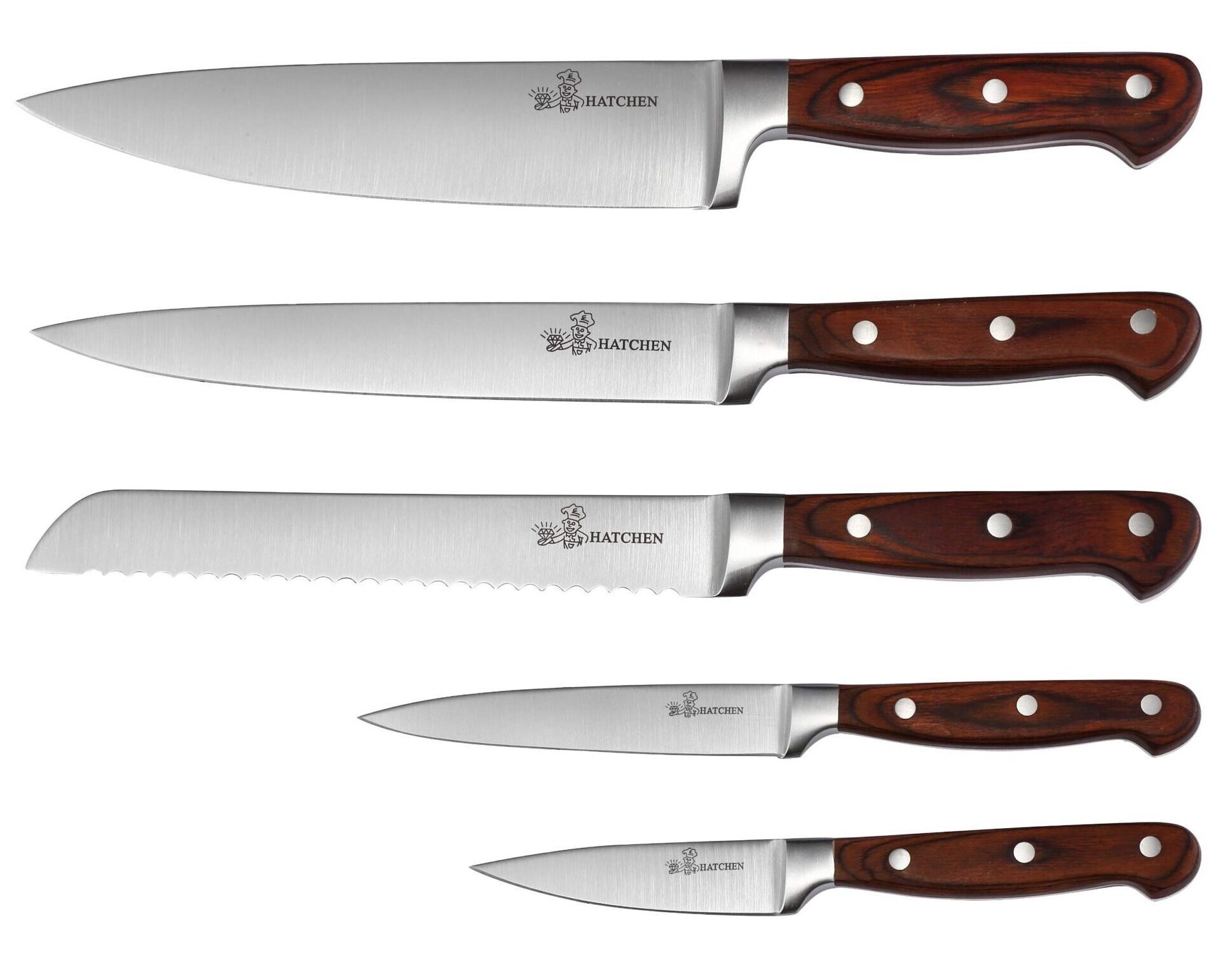 Pakka wood handle with 3 rivets kitchen knives