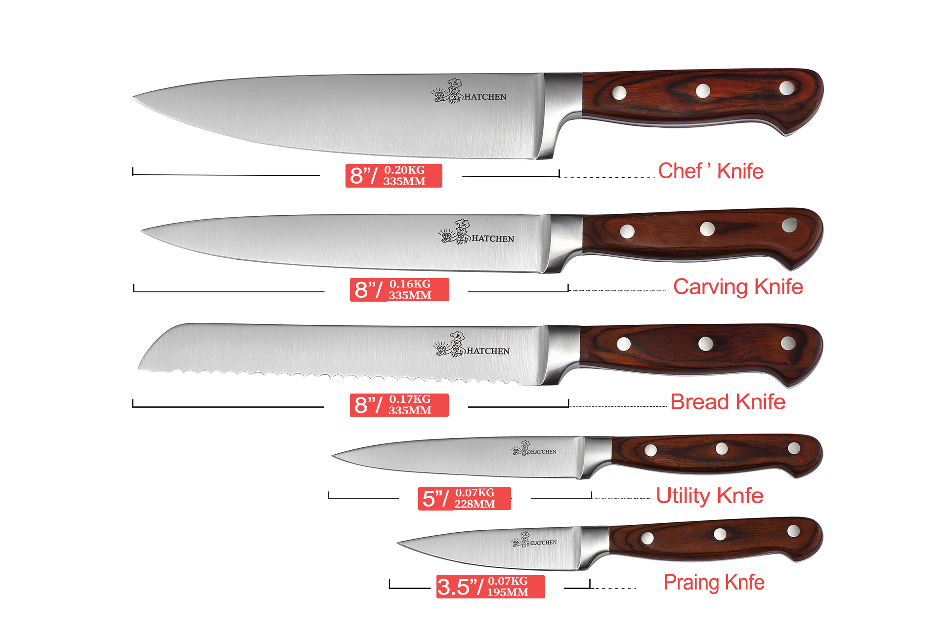 Pakka wood handle with 3 rivets kitchen knives - Image 7