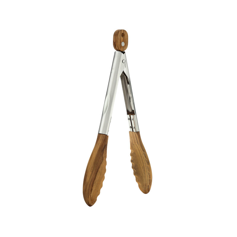 AYO-XJ01-12OL Olive wood function food tongs