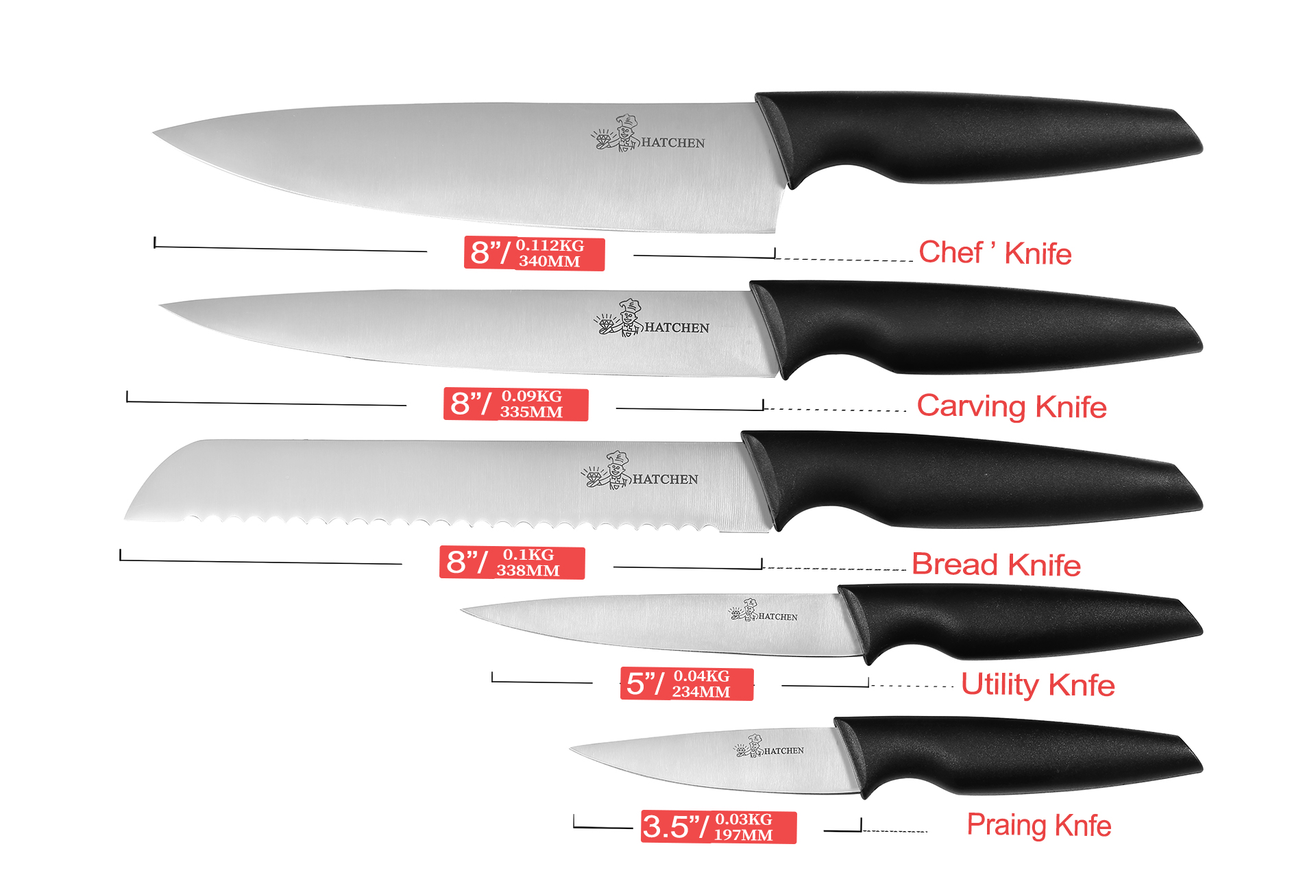 Black plastic handle kitchen knives - Image 8