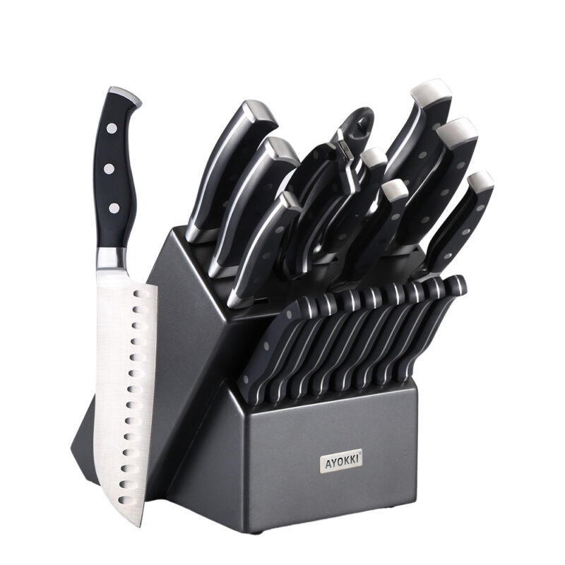 AYO-AH01 ABS handle forged kitchen knives with black wooden block