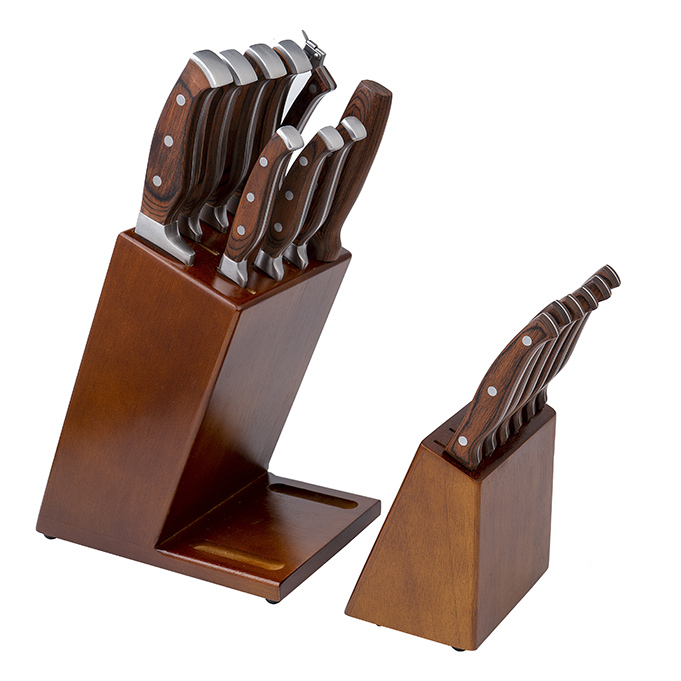 AYO-AH01PA 19PCS Pakka wood handle kitchen knife set with removable wooden block and 8 piece steak knives