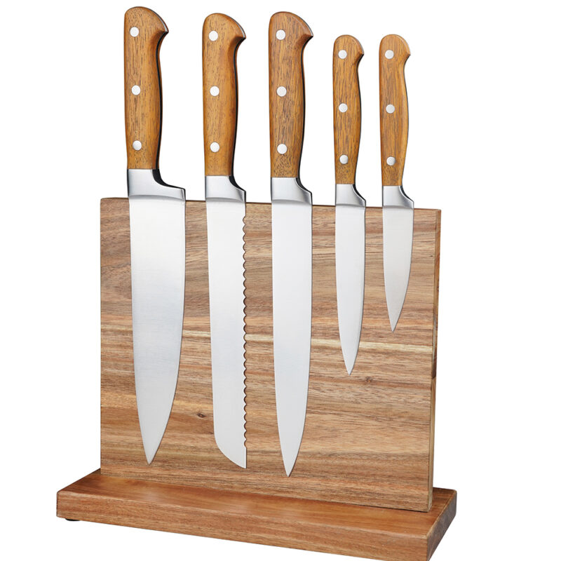 AYO-AH09 6 Pieces Sapele handle kitchen knife set with Magnetic knife holder