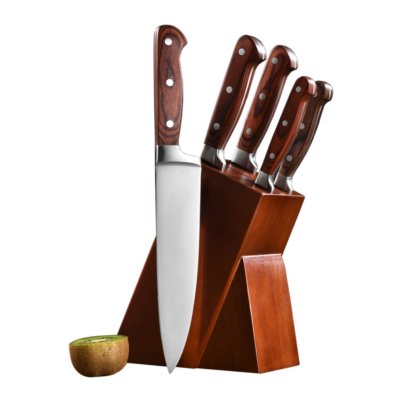 AYO-AH09PA 6PCS Pakka wood handle kitchen knife set with brown wooden block