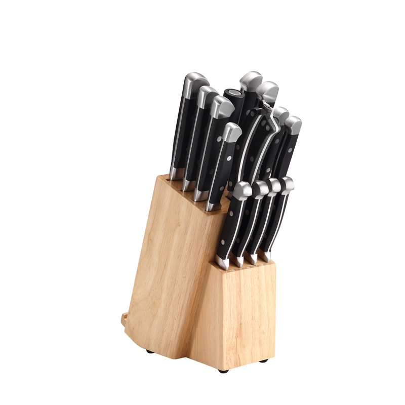 AYO-AH14 Classic design forged bolster series 14 pcs kitchen knife set with Rubber wooden block