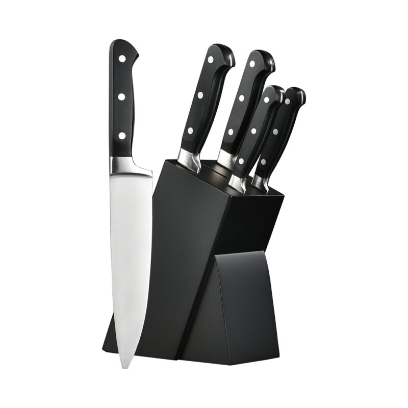 AYO-AH16 ABS handle forged kitchen knife set with black wooden block