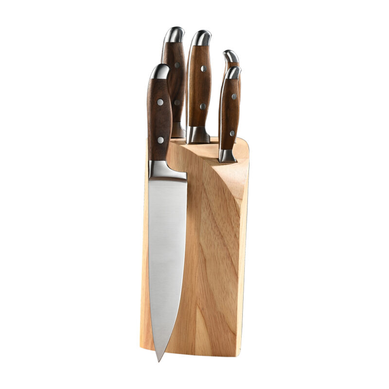 AYO-AH31W 6PCS Walnut natural wood handle kitchen knife set with brown wooden block