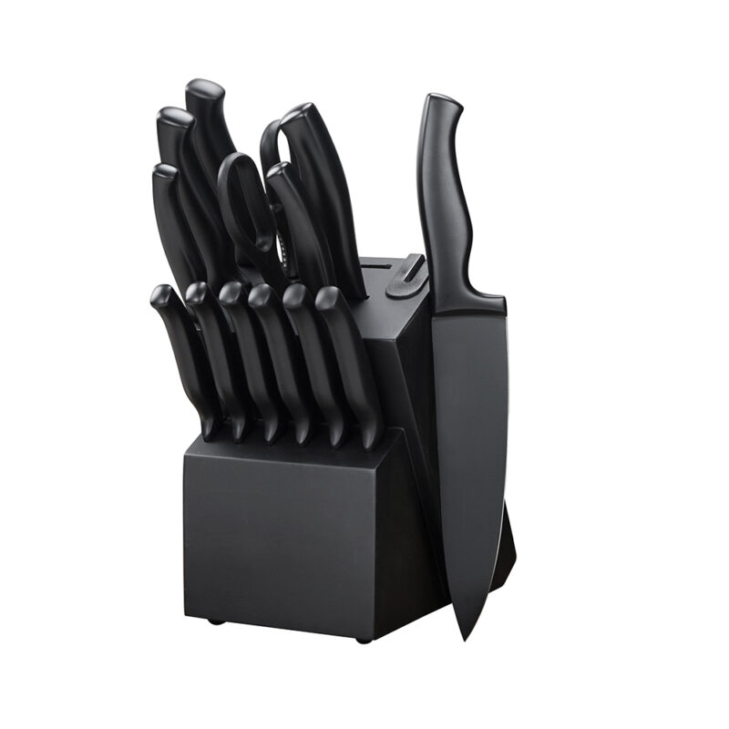AYO-BH14 15 Pieces Kitchen knife set chef knife handle black coating with wooden block