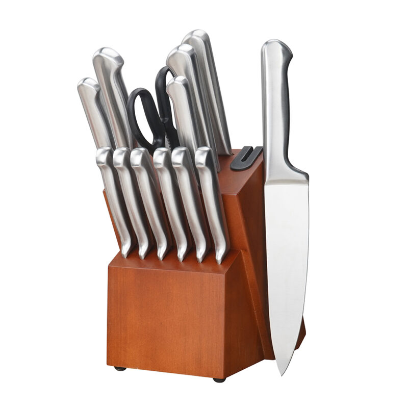 AYO-BH12 Professional stainless steel 15 pieces kitchen knife set stainless steel handle with wooden block