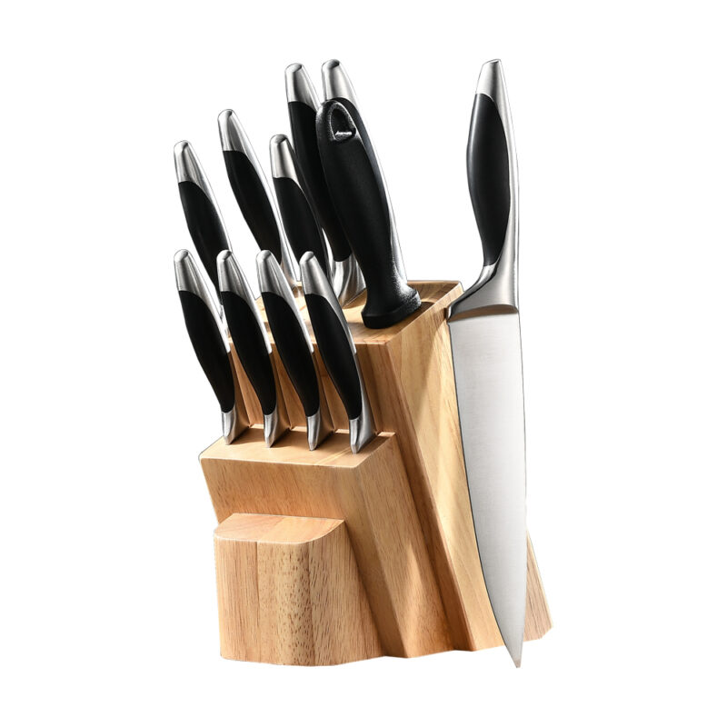 AYO-BH07AB 12 pieces ABS handle kitchen knife set with natural wooden block