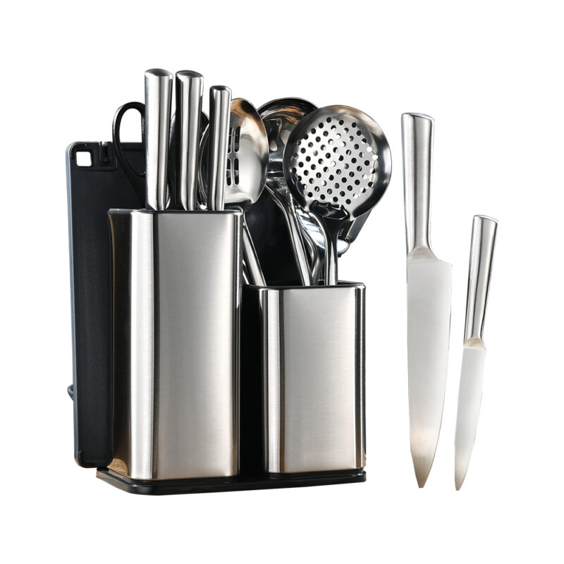 AYO-BH29OR 15PCS stainless steel kitchen knife set with stainless steel holder and six pcs kitchen utensils