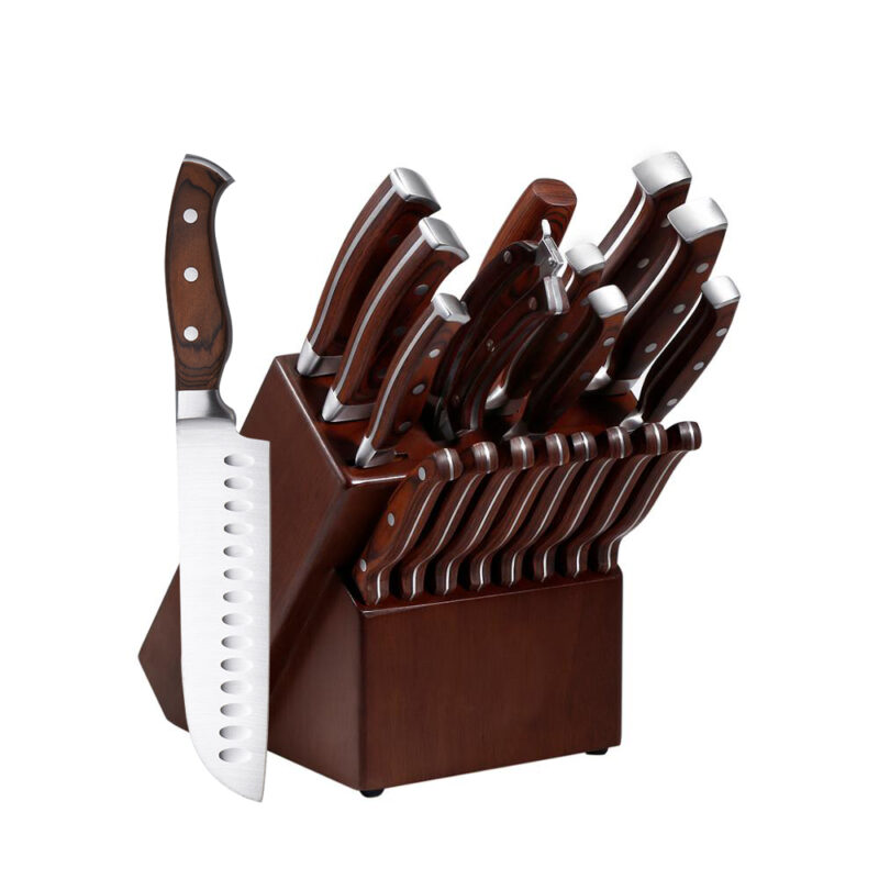 AYO-AH01PA 19PCS Pakka wood handle kitchen knife set with brown wooden block