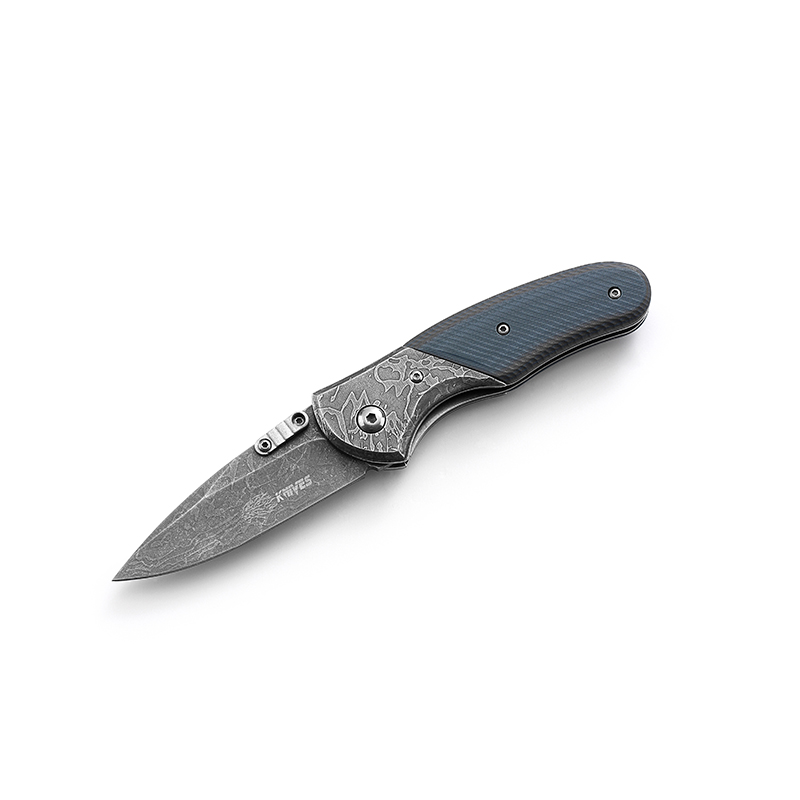 AYO-089D Liner lock folding knife with textured blue G10 handle