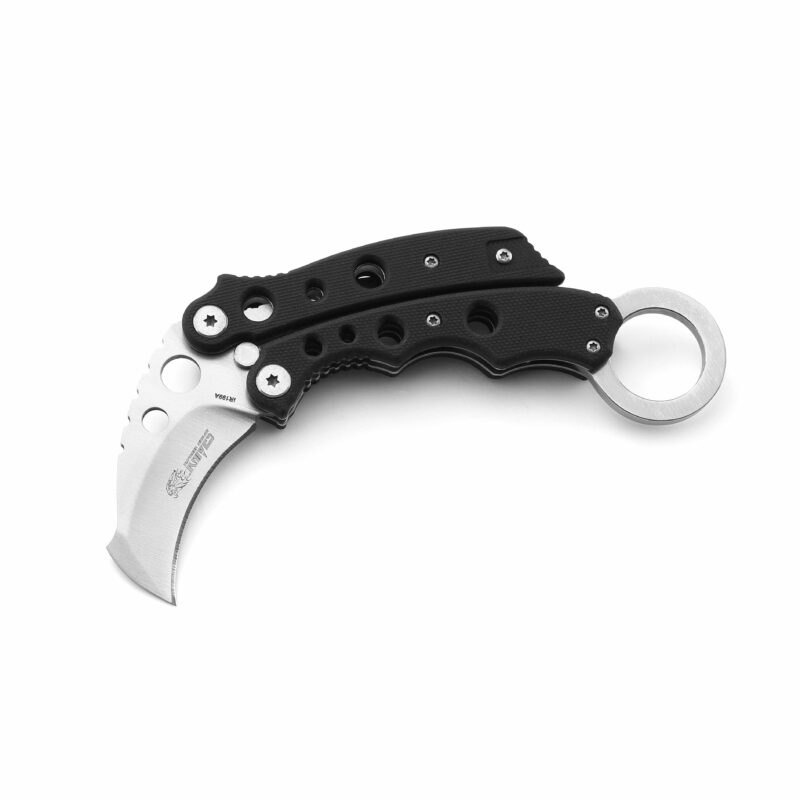 AYO-199A Karambit folding knife with black handle and finger ring