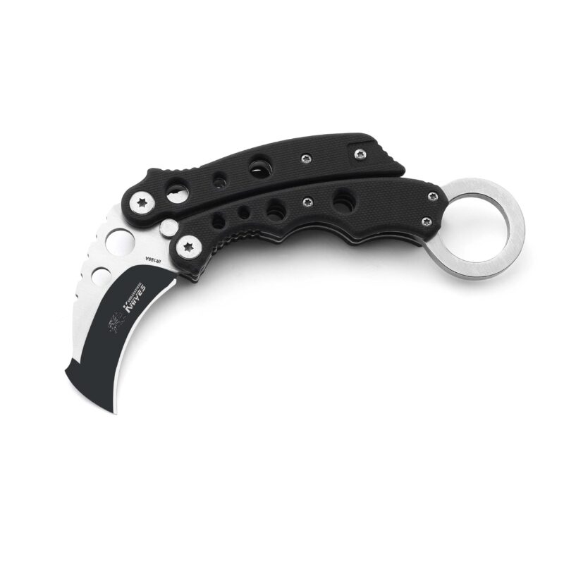 AYO-199C Karambit folding knife with black handle and finger ring