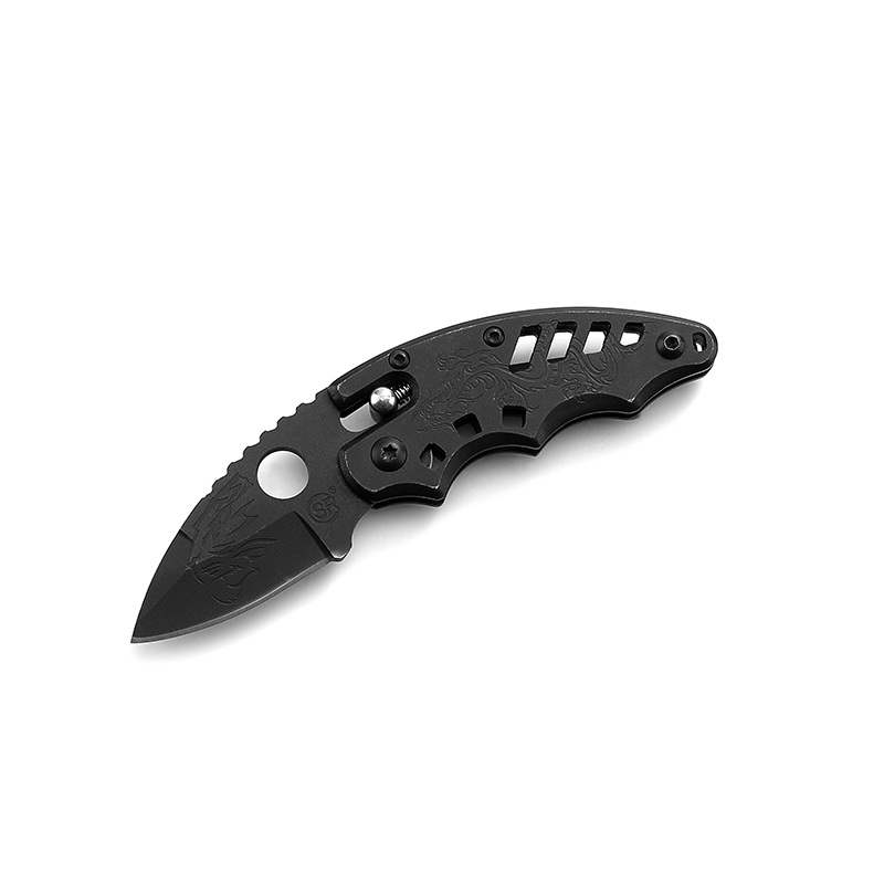 AYO-219B Black tactical folding knife with ventilated handle design