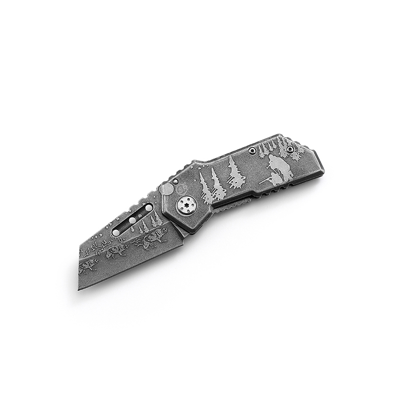 AYO-288D Engraved stainless steel folding knife with artistic wildlife design