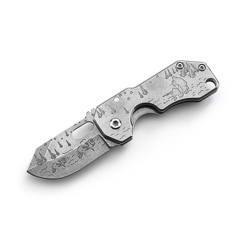 AYO-477D Engraved stainless steel folding knife with artistic wildlife design