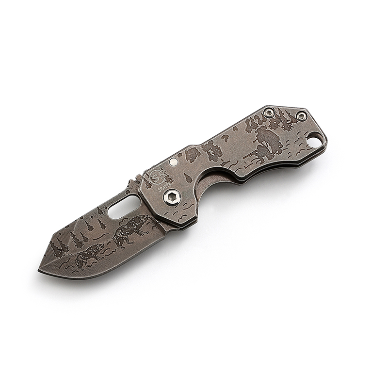 AYO-477E Engraved stainless steel folding knife with artistic wildlife design