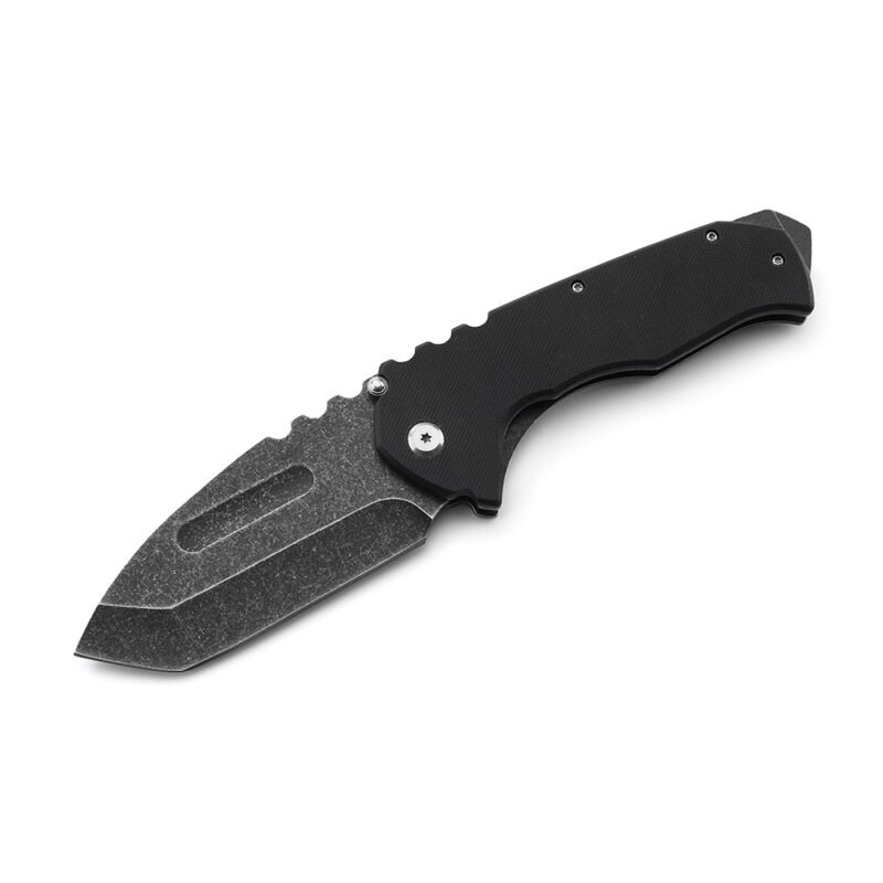 AYO-592B_Black actical folding knife with G10 handle and wide tanto balde