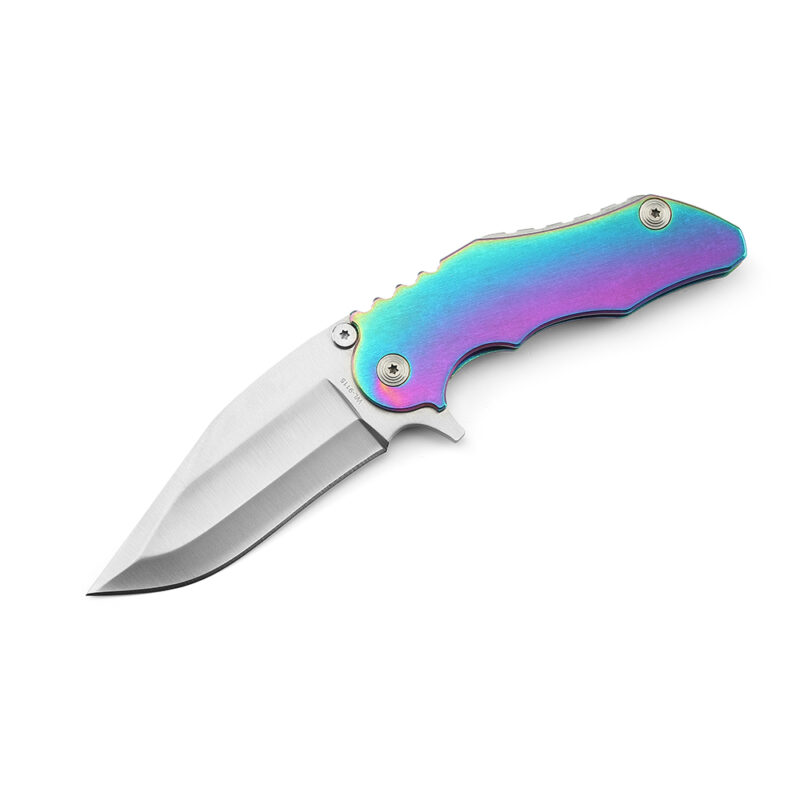 AYO-595A_Folding knife with rainbow titanium coating handle