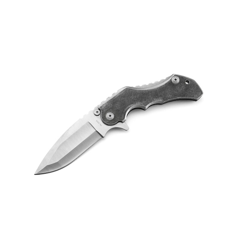AYO-596A_Folding knife with stonewashed stainless steel handle