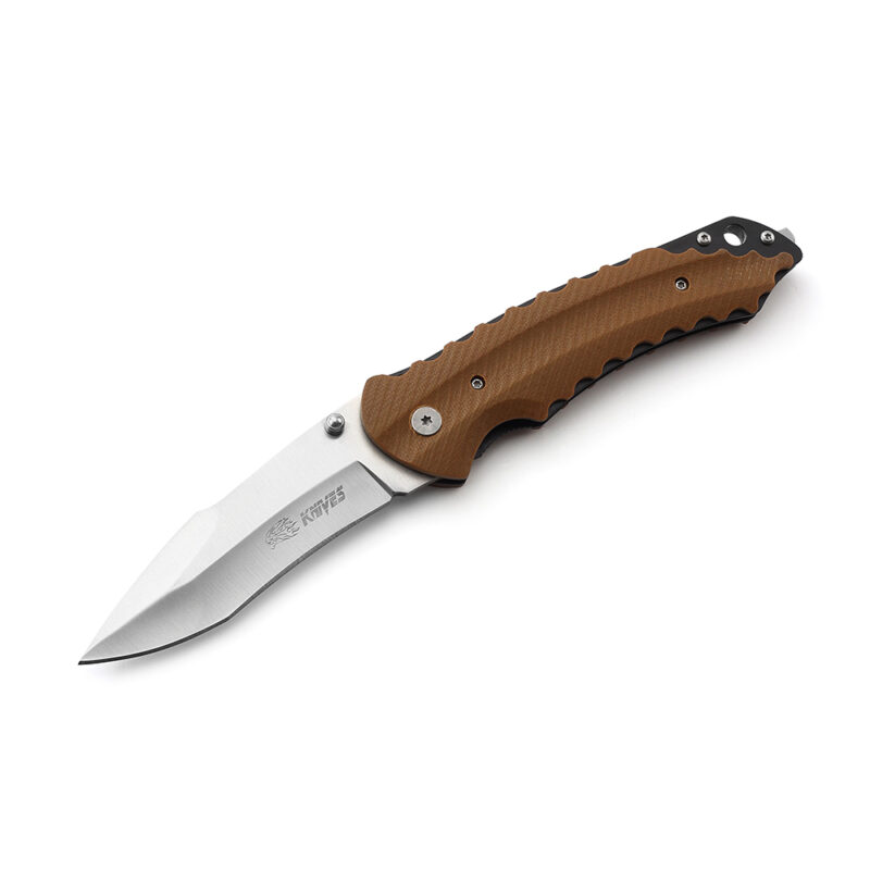 AYO-617A_Linner lock folding knife with brown color G10 handle