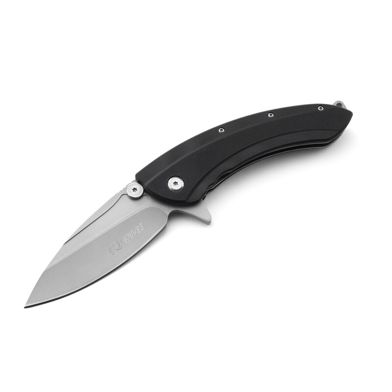 AYO-632A_Sandblasted blade folding knife with black color G10 handle