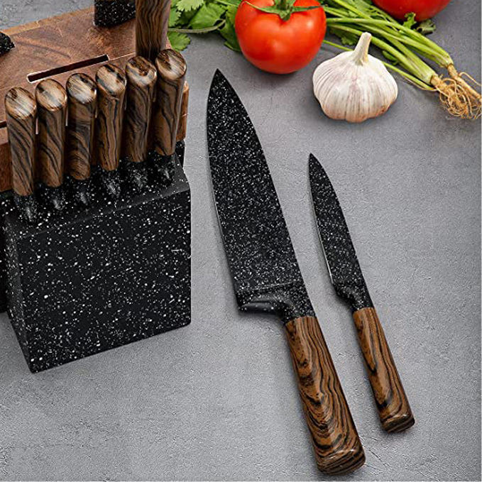 AYO-RTCO hollow handle kitchen knife set with wooden block - Image 3