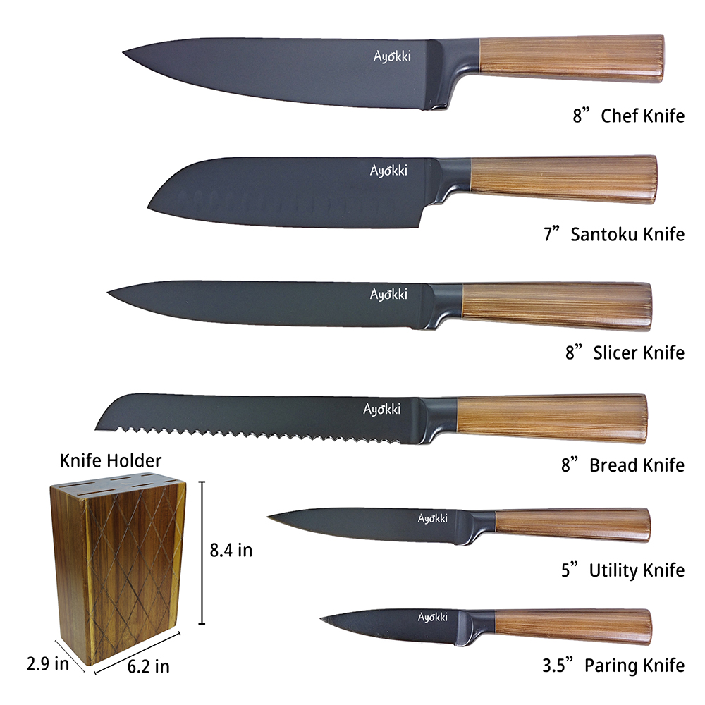 AYO-RTCO hollow handle kitchen knife set with wooden block - Image 2