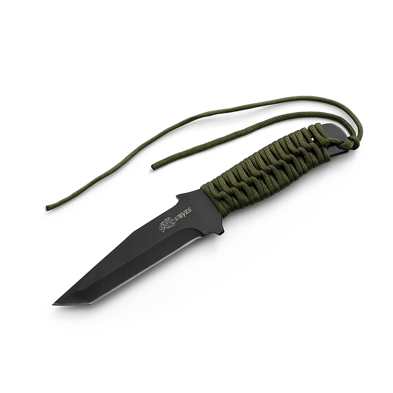 AYO-S028B Black fixed knife with rope on the handle