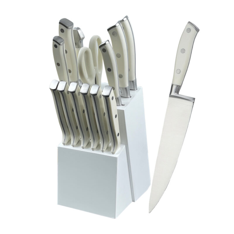 AYO-MC05-14F 14 pieces kitchen knife set with white handle