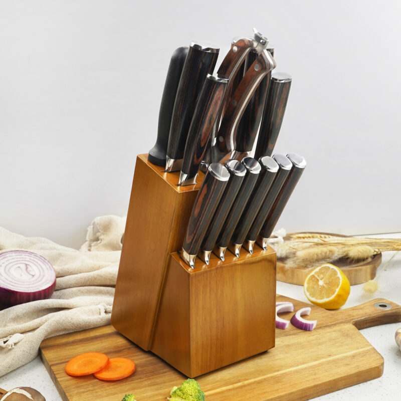 AYO-WD01-14W 14-Piece Household Kitchen Knife Set with Knife Block, Sharpener and Scissors