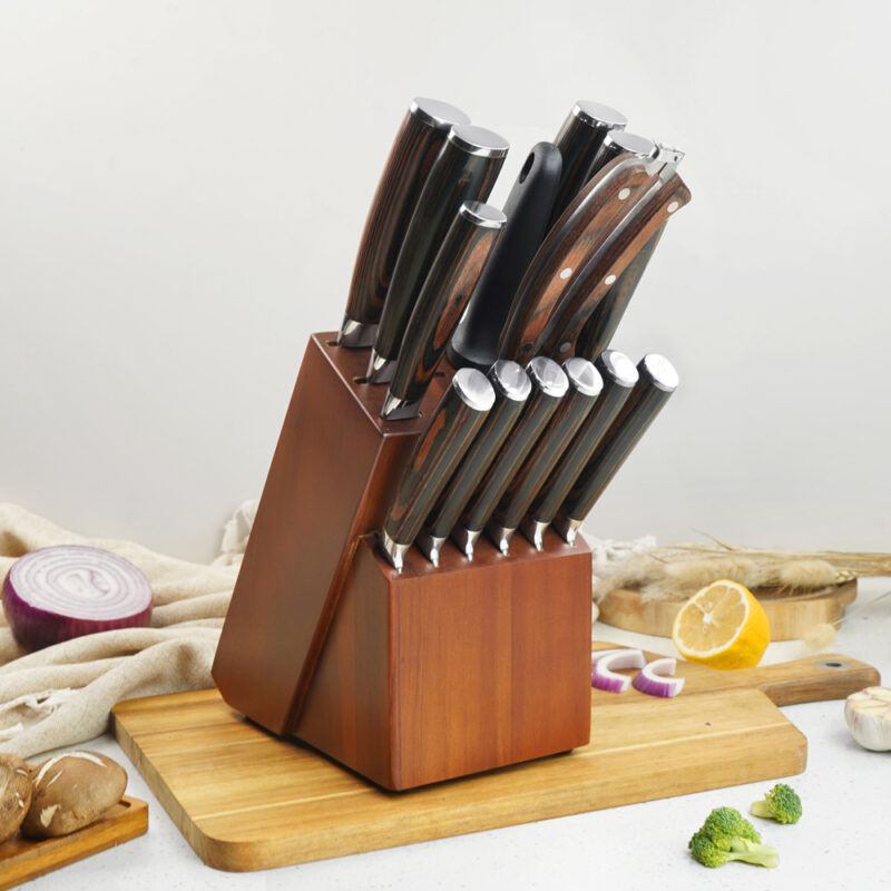 AYO-WD01-15W 15-Piece Household Kitchen Knife Set with Knife Block, Sharpener and Scissors